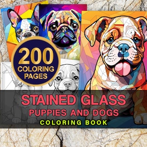 Cute Dog Coloring Pages for Kids - Printable Digital Download - Fun Coloring Activity for All Ages - Stained Glass Dogs Coloring Page Book