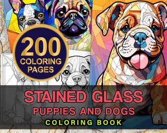 Cute Dog Coloring Pages for Kids - Printable Digital Download - Fun Coloring Activity for All Ages - Stained Glass Dogs Coloring Page Book