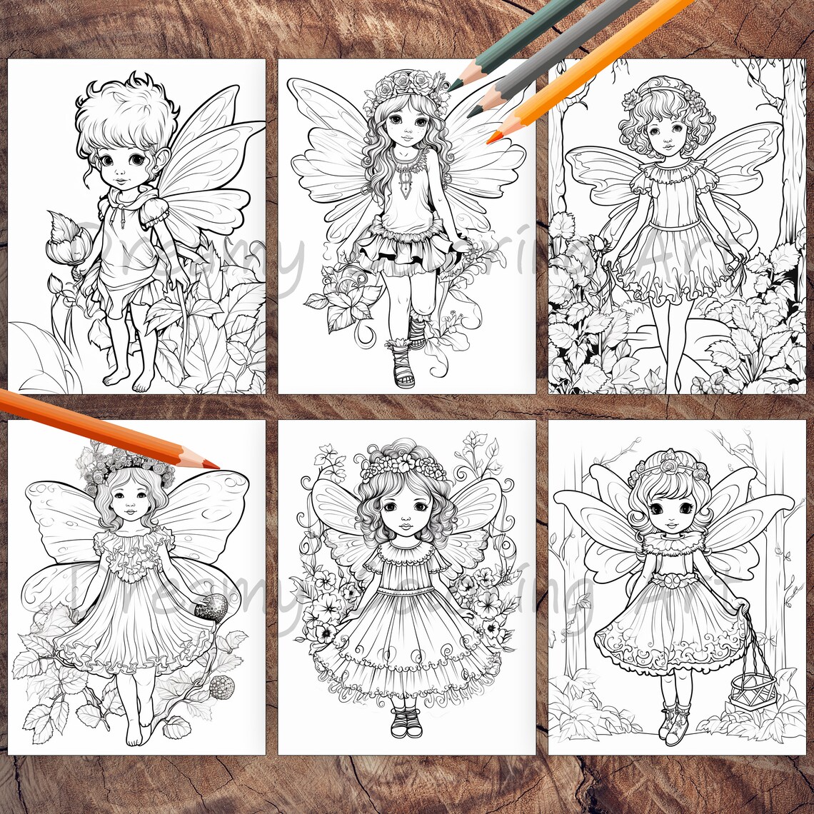 Beautiful Woodland Fairy Coloring Page Book, Grayscale Coloring Book ...