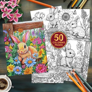 Baby Bunnies with Flower Coloring Pages Printable