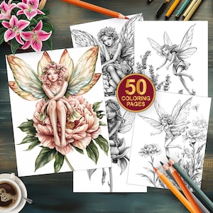 50 Blumenfee Malbuch | Wunderliche Gartenpflanzenfee-Bilder für jedes Alter | Stress Relief Färbung | Druckbare PDF | Sofort Download