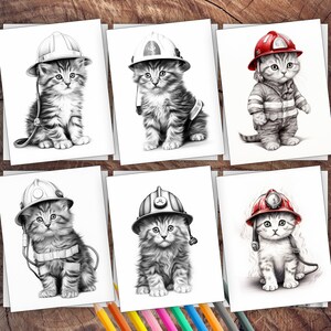 80 Adorable Firefighter Kittens | Cat Coloring Book | Adult Coloring ...