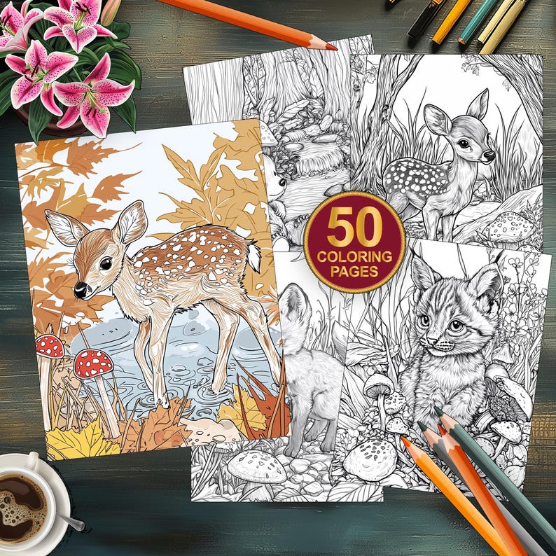 Autumn forest animals coloring book for kids