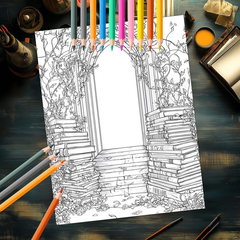 50 Enchanted Library Coloring Pages - Magical Library Coloring Pages ...