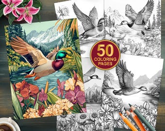 50 Duck Coloring Pages | Birds Coloring Book | Printable Coloring Sheets for Kids and Adults | Fun Relaxation Activity | Instant Download