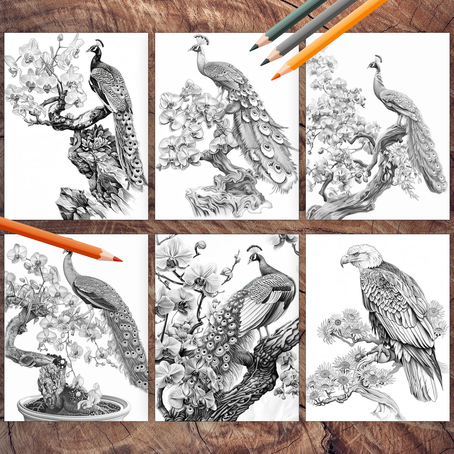 50 Bird Flowers Adult Coloring Book Birds Coloring Book Instant