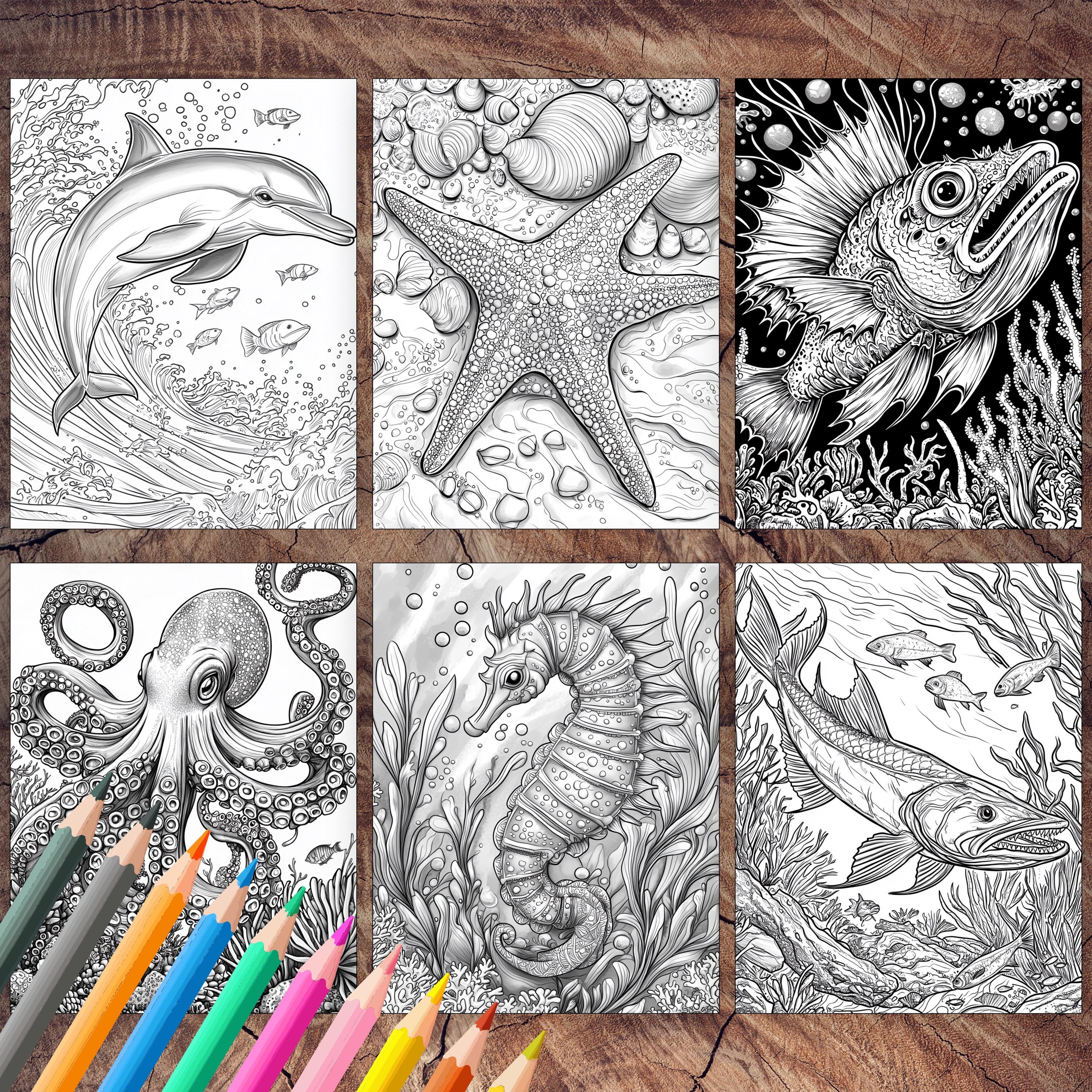 50 Sea Animals Coloring Book | Printable Ocean Creatures | Fun Activity ...