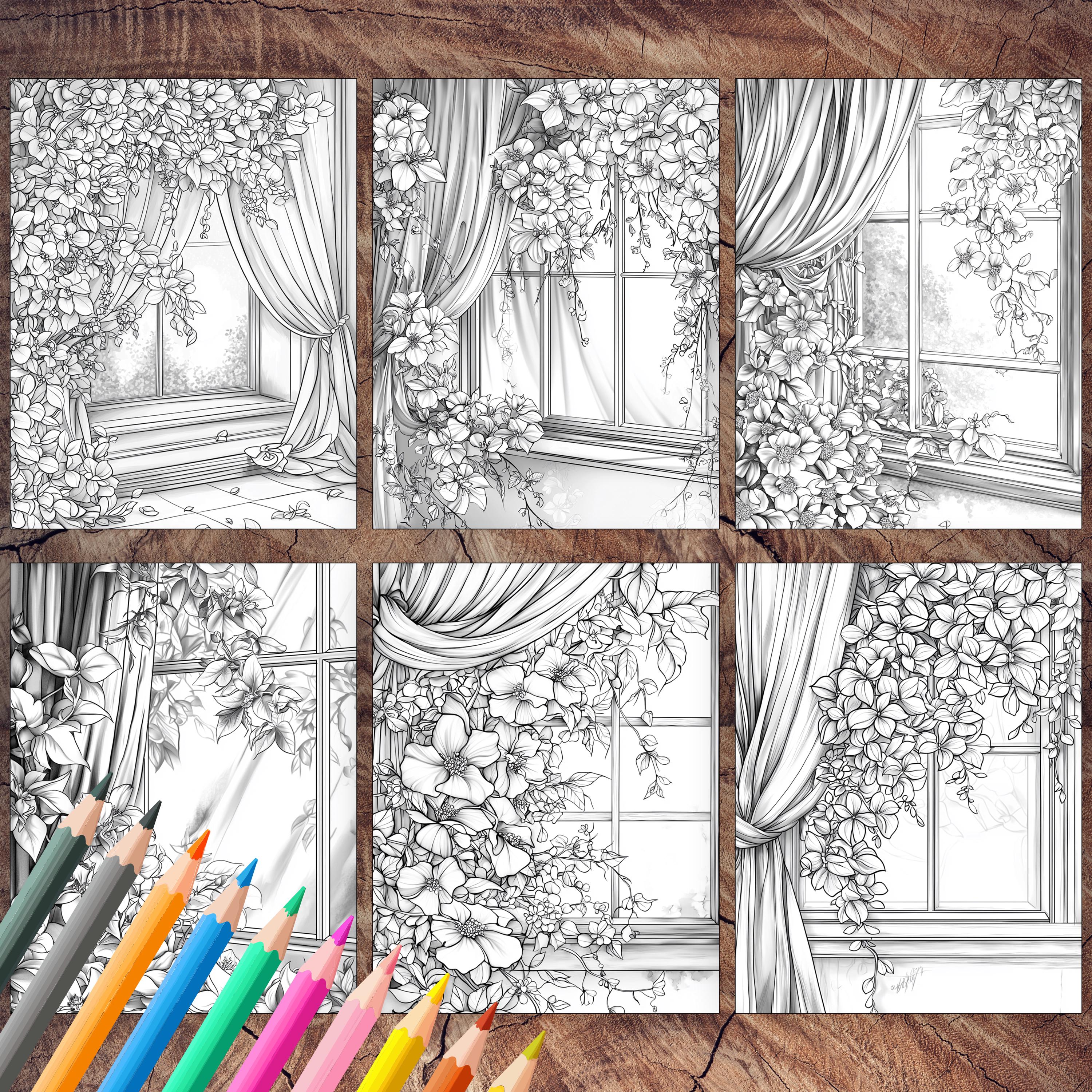 50 Floral Windows Coloring Pages | Beautiful Floral Window Coloring ...