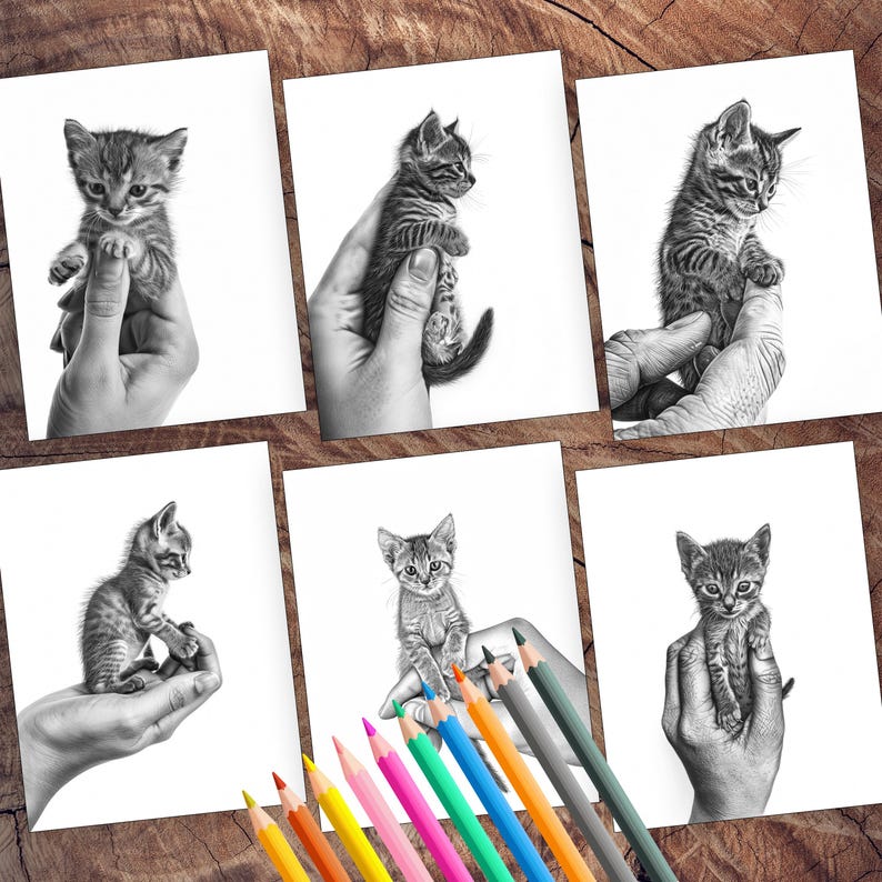 Micro kittens in your palm coloring book