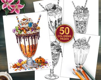 50 Halloween Desserts Coloring Pages | Sweet Treats Instant Download | Desserts Adult Coloring Book | Printable Download Pdf Coloring Sheet