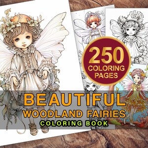 Beautiful Woodland Fairy Coloring Page Book, Grayscale Coloring Book, Coloring Pages for Adults, Coloring Book, Fairy Coloring Pages