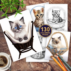 130 Cats Coloring Book | Grayscale Coloring Book | Kitten Coloring Page | Grayscale Coloring Page |  Printable Pdf | Cat Lover Coloring
