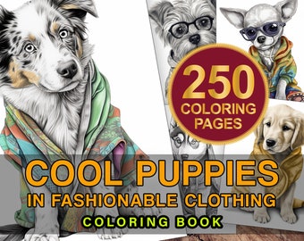 Dogs Coloring Page Book, Adults + Kids, Instant Download Grayscale Coloring Pages, Printable PDF, Dogs Coloring Book, Dogs Coloring Pages