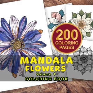 Mandala Coloring Book Vol. 4, PDF Printable Coloring Pages, Simple Mandalas, Grayscale Instant Download Adult Coloring Book, Flower Mandala