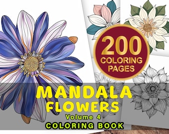 Mandala Coloring Book Vol. 4, PDF Printable Coloring Pages, Simple Mandalas, Grayscale Instant Download Adult Coloring Book, Flower Mandala
