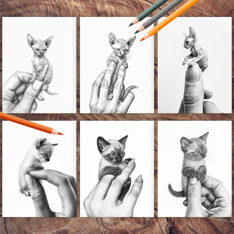 Micro palm-sized kittens coloring book for kids