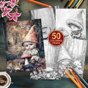 Autumn baby gnomes coloring book