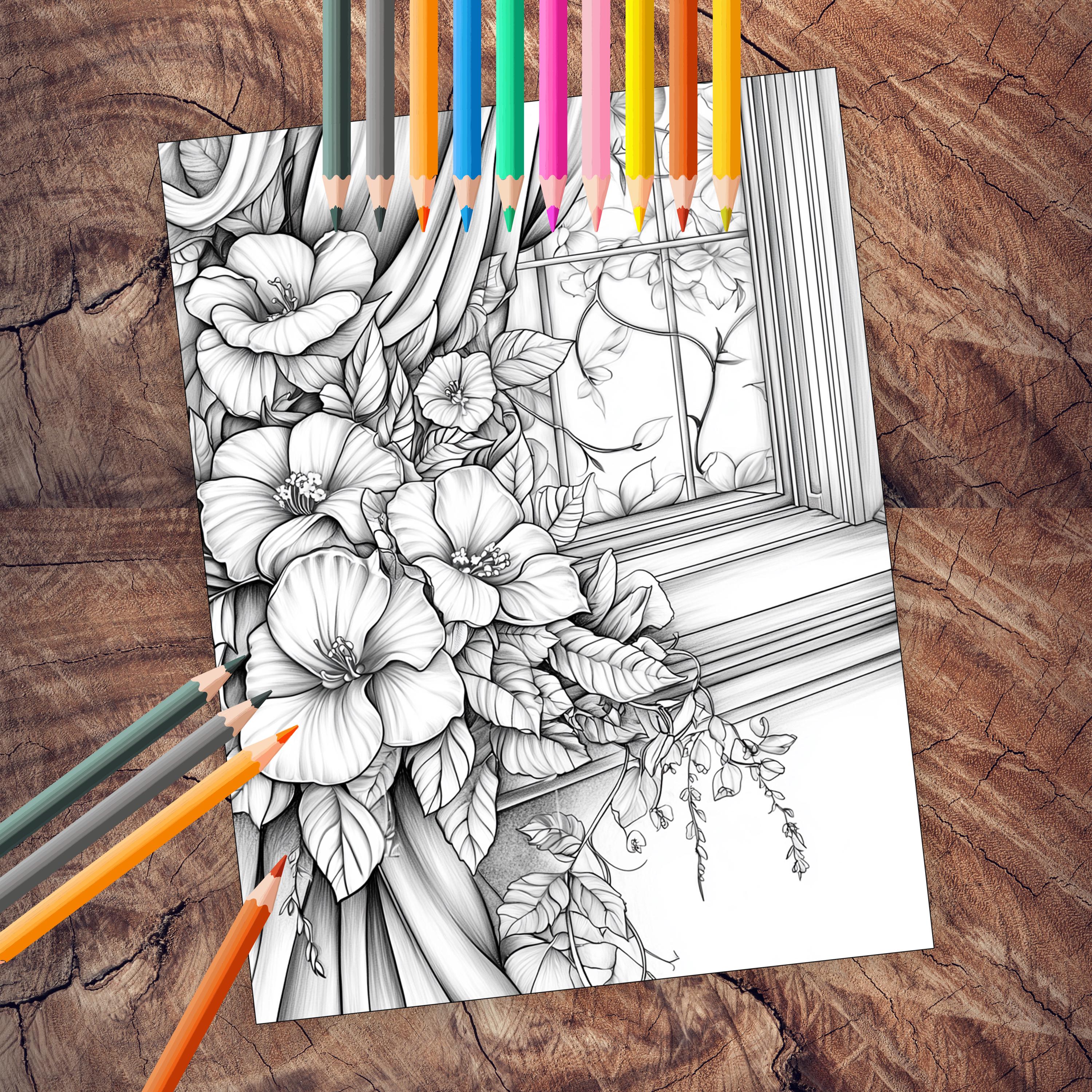 50 Floral Windows Coloring Pages | Beautiful Floral Window Coloring ...