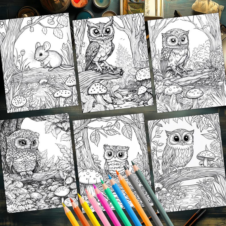Coloring pages of forest animals in autumn