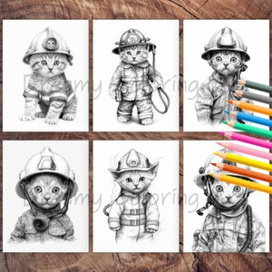 80 Adorable Firefighter Kittens | Cat Coloring Book | Adult Coloring ...