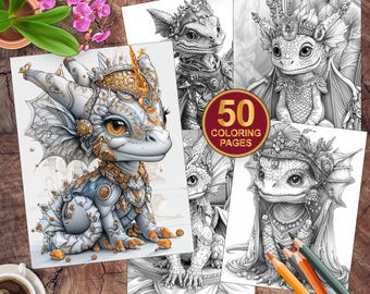 50 páginas para colorear de bebés dragones: dibujos inspiradores para colorear para adultos: dibujos mágicos relajantes para colorear para adultos y niños: descarga digital: descarga instantánea
