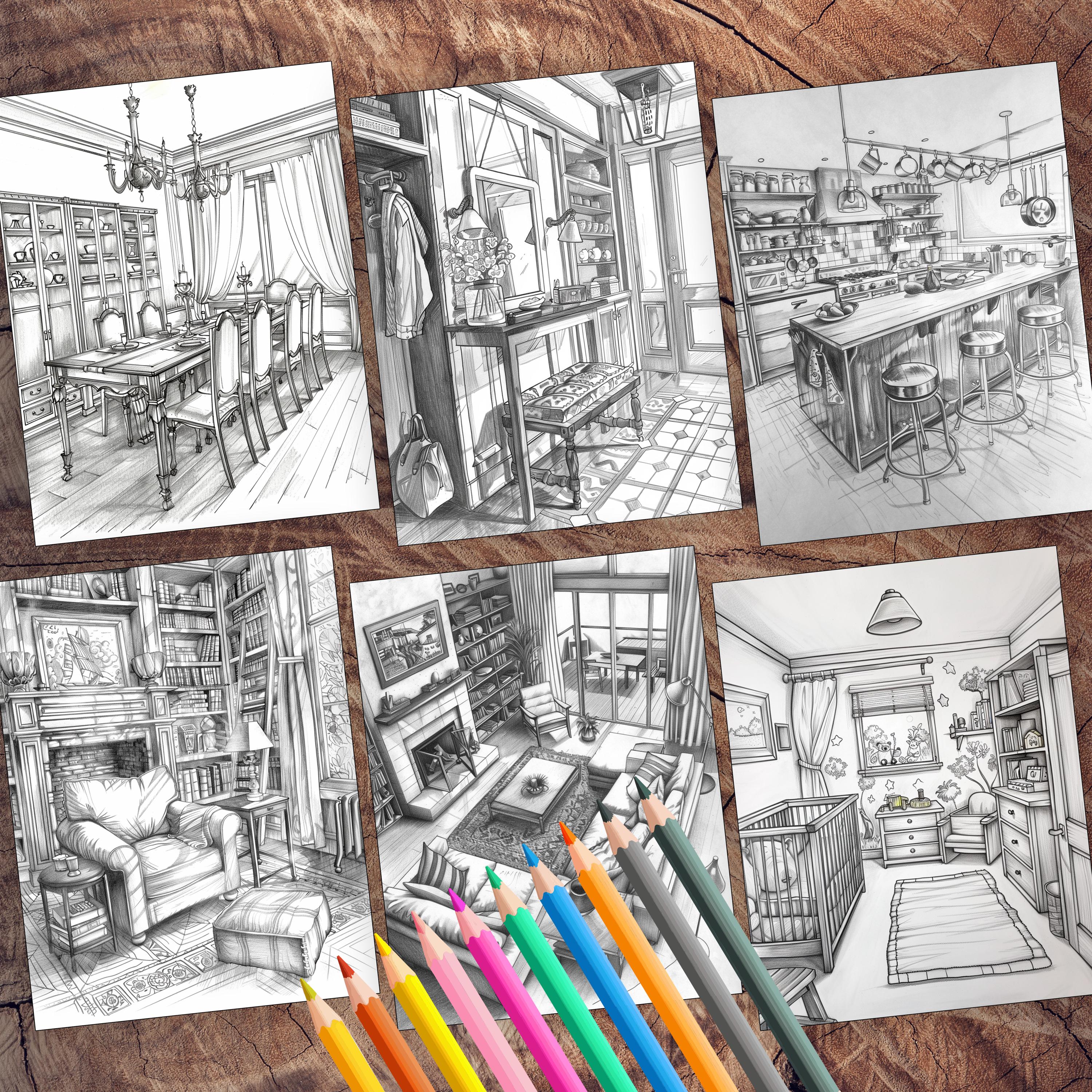 50 Interior Design Coloring Pages | Interior Home Decorating Coloring ...
