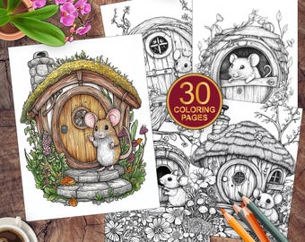 30 Mouse Coloring Book | Mice Coloring Pages | Adults and Kids Coloring Pages | Fairytale Mice Coloring Book | Instant Download | Gift Pdf