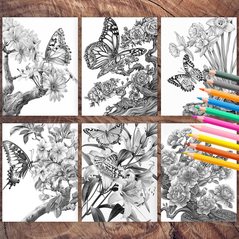 50 Floral Butterfly Coloring Book Printable Flower Butterflies Coloring