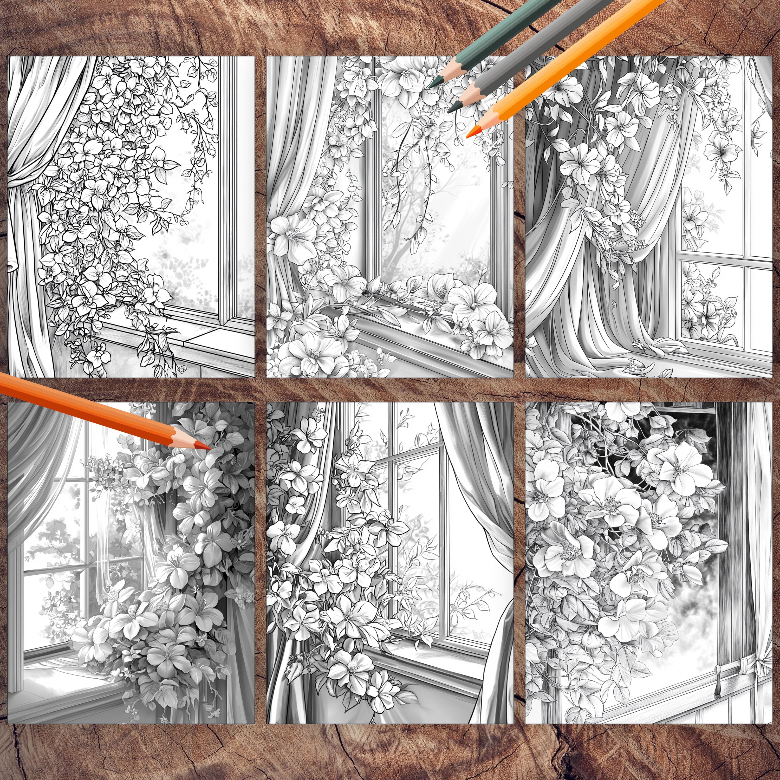50 Floral Windows Coloring Pages | Beautiful Floral Window Coloring ...