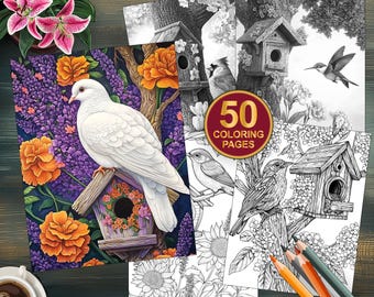 50 Bird House Coloring Pages | Cute Bird Houses | Floral Fantasy Coloring Pages | Printable Download | Dreamscapes Coloring | Fantasy Art