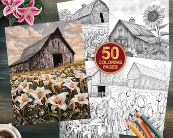 50 Botanical Flowers Coloring Book | Printable Floral Pages for Adults & Kids | Instant Download | Grayscale Coloring Page | Printable PDF