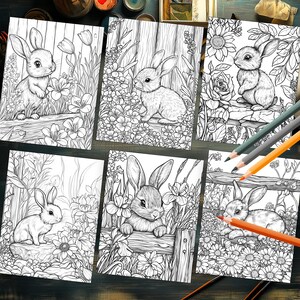 Peaceful Baby Bunny with Wildflowers Coloring Page