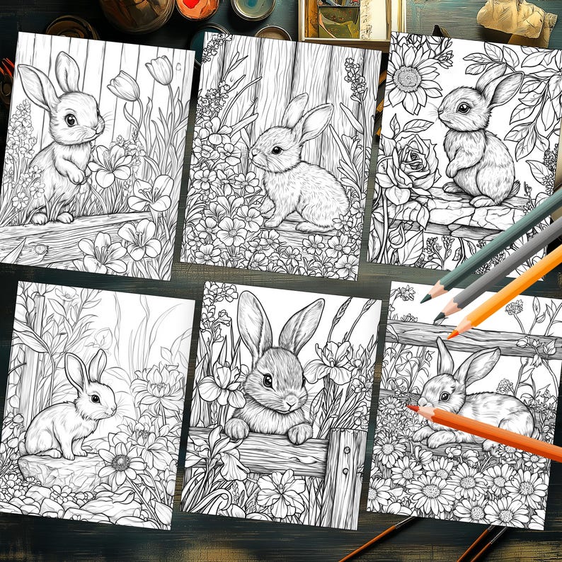 Peaceful Baby Bunny with Wildflowers Coloring Page