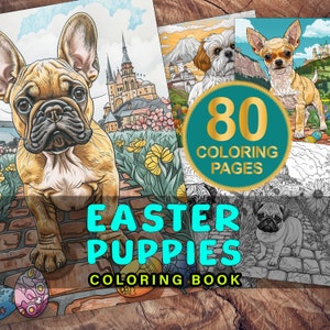 Beautiful Dogs Coloring Books, Easter Puppies, Dogs Coloring Pages for Adults and Kids, Grayscale Coloring Book, Instant Download PDF