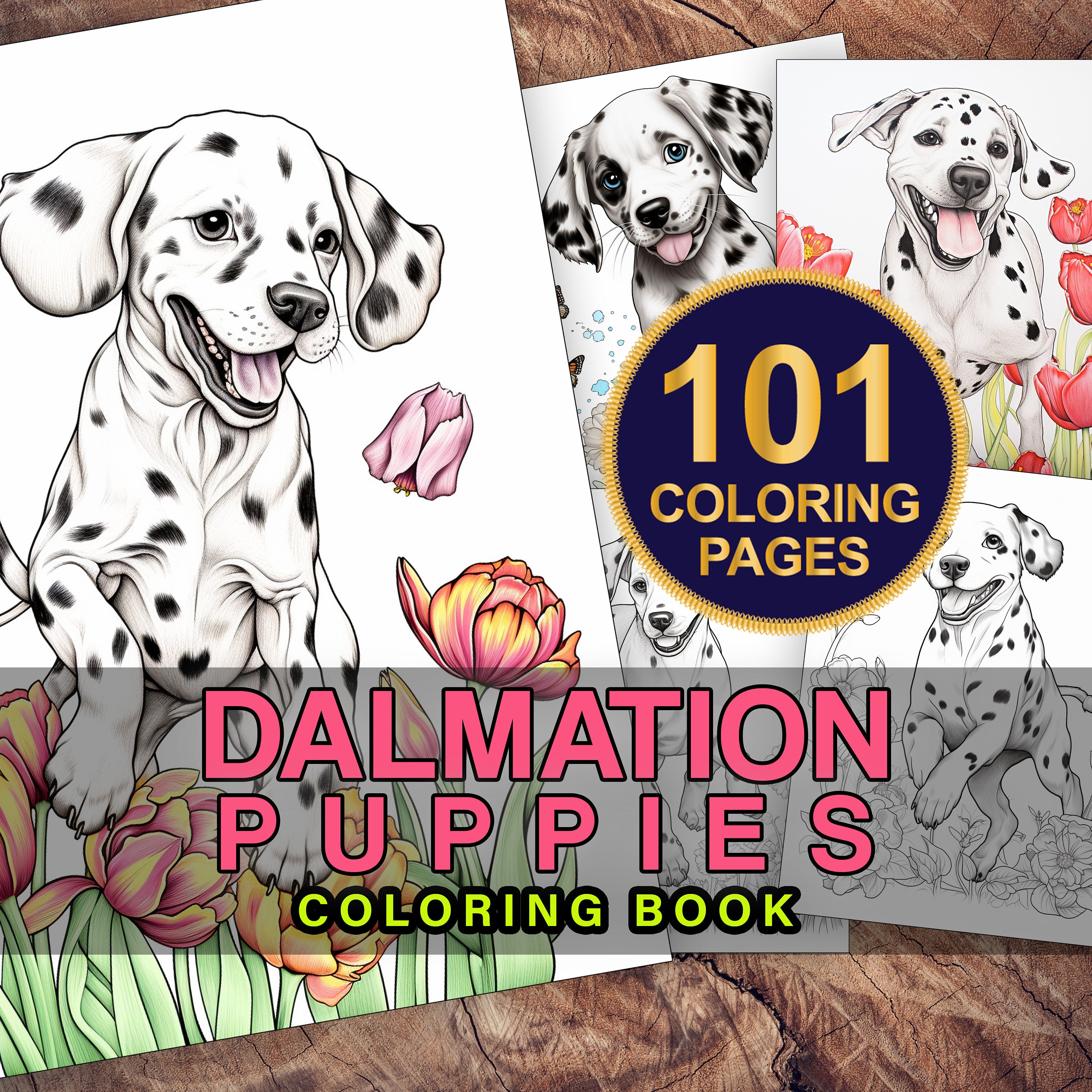 Dalmation Dogs Coloring Page Book, Grayscale Coloring Book, Coloring Pages for Kids + Adults, Printable Coloring Book, Puppy Coloring Pages