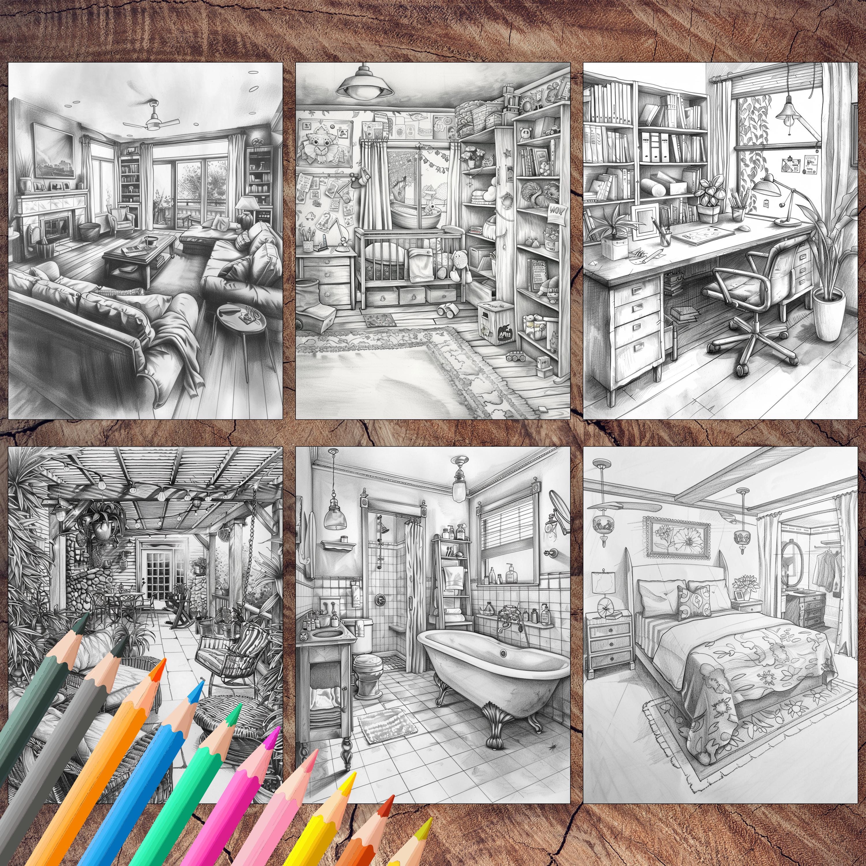 50 Interior Design Coloring Pages | Interior Home Decorating Coloring ...