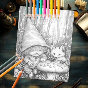 Baby gnomes in cozy fall scenes coloring pages