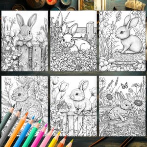 Nature-Inspired Bunny and Floral Coloring Pages