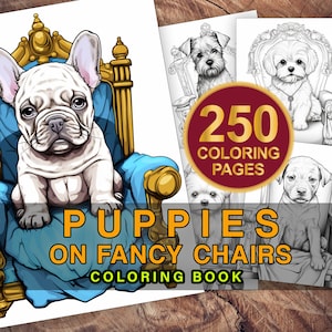 Dogs on Fancy Chairs Coloring Page Book, Grayscale Coloring Book, Coloring Pages for Adults, Coloring Book, Dogs Coloring Pages, Chihuahua
