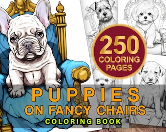 Dogs on Fancy Chairs Coloring Page Book, Grayscale Coloring Book, Coloring Pages for Adults, Coloring Book, Dogs Coloring Pages, Chihuahua