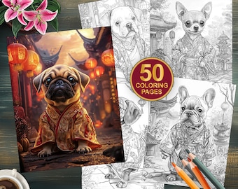 50 Lunar New Year Coloring Pages | Dogs Coloring Pages | Fun Kids Activities | Year of the Snake | Digital Download | Adults + Kids Coloring