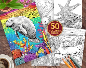 50 Sea Animals Coloring Pages | Ocean Animal Coloring Pages | Instant Download | Under The Sea | Animal Coloring Sheets | Kids Party Games