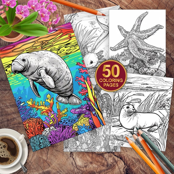 50 Sea Animals Coloring Pages | Ocean Animal Coloring Pages | Instant Download | Under The Sea | Animal Coloring Sheets | Kids Party Games
