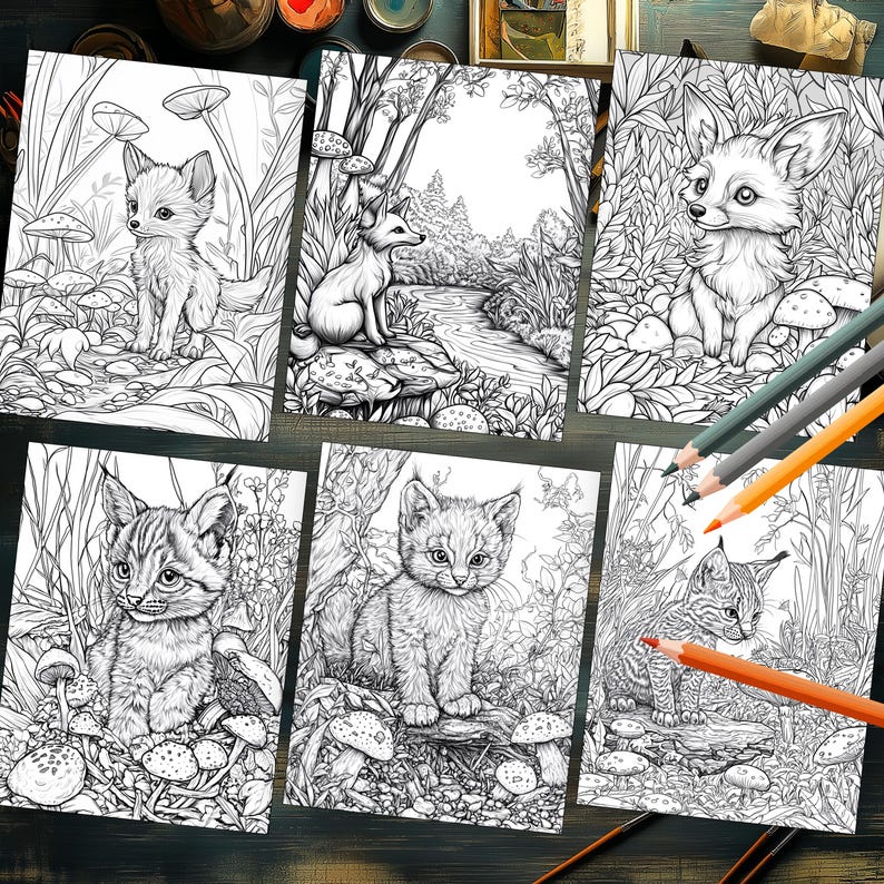 Detailed woodland animals autumn coloring pages