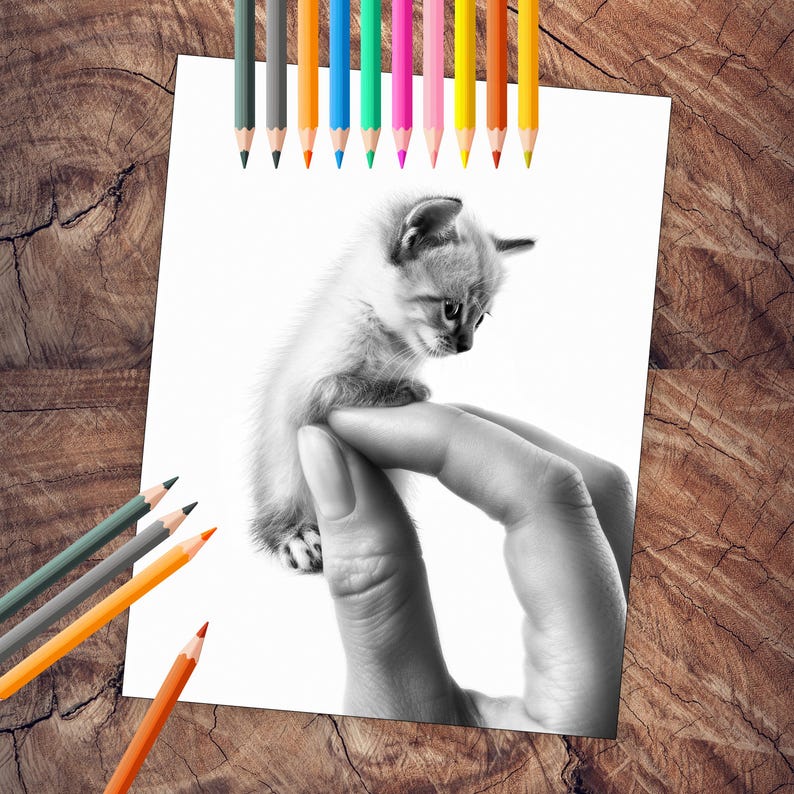 Miniature kittens palm-sized coloring book