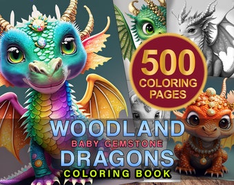 Baby Dragon Coloring Page Book, Fantasy Coloring, Adults + Kids- Instant Download, Grayscale Coloring Page, Printable PDF, Dragons Coloring