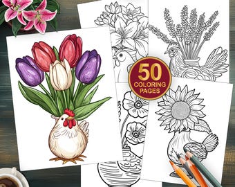 Bold and Easy Coloring Book | Printable Pages for Kids and Adults | Stress Relief | Digital Download |  Floral Grayscale Coloring Sheets