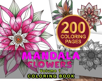 花の曼荼羅ぬり絵 - ストレス解消のための印刷可能なデジタルダウンロード - 大人のためのリラックスできる花のデザイン - アートセラピー