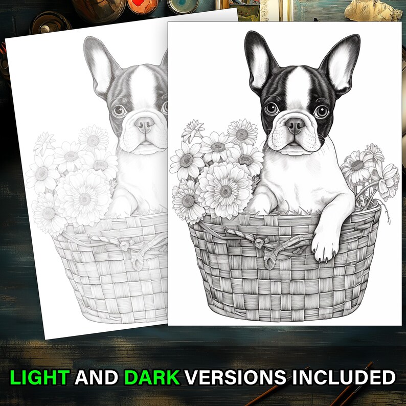 Cute puppies in floral baskets printable