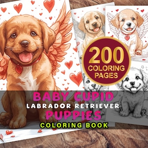 Valentine Cupid Labrador Puppy, Grayscale Coloring Book, Adult and Kids Coloring Book, Instant Download PDF, Dog Coloring Pages